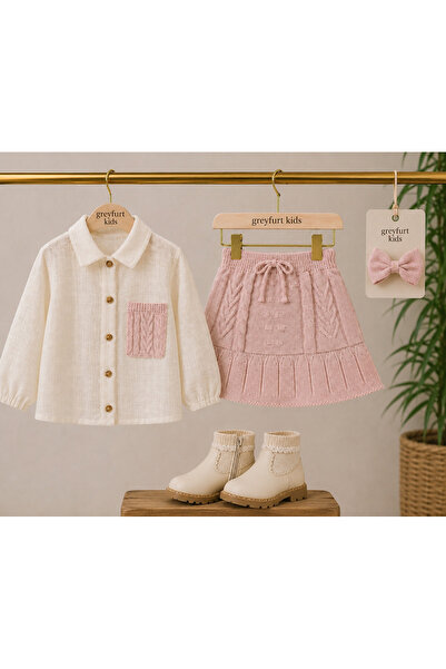 GREYFURTKİDS Tri̇ko Skirt Tri̇ko Pocket Detail Thin Linen Shirt Girls' Set