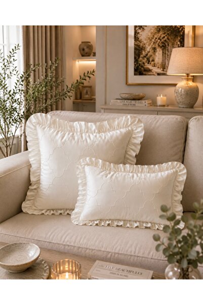 Decamor home غطاء وسادة من قماش الساتان بنمط إكرو مزين بكشكشة، قطعة واحدة