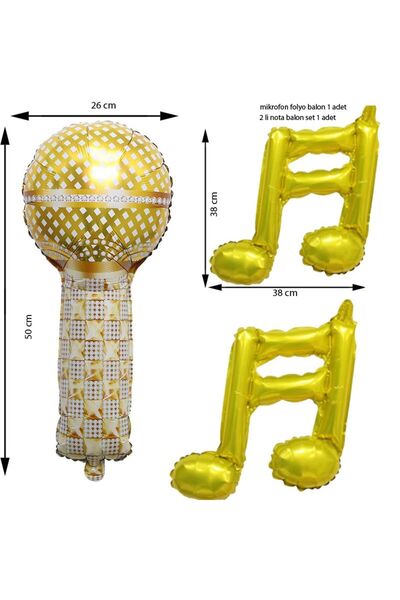 partidolu Retro Disco Altın Mikrofon Gold Renk Nota İşareti Folyo Balon 2 Adet