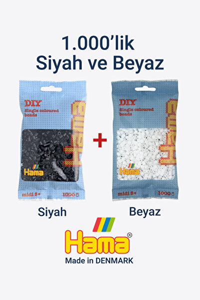 Hama Midi Boncuk 1000'lik - Siyah ve Beyaz