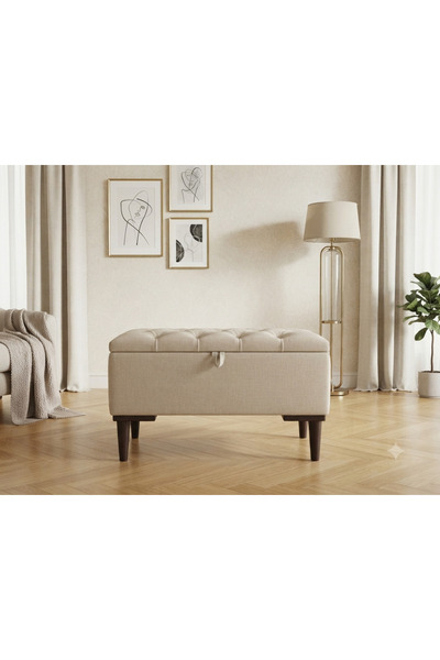 gürel Sandıklı puf bench ayak ucu beybifes krem kumaş 65/35