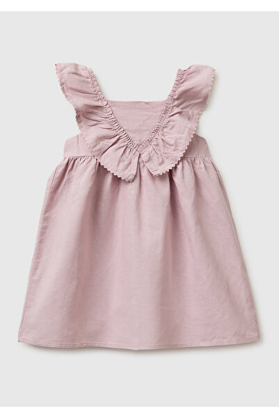 United Colors of Benetton Girl's Dusty Rose Ruffle Detailed Dress with Button...