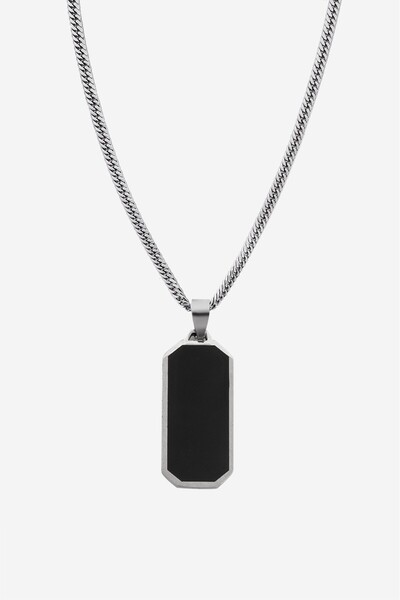 UKHWD SUPPLY 316L Steel Baguette Black Onix Necklace
