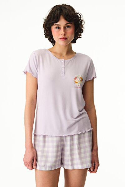 Penti Lila Sweet Day Food Patterned Kurzarm-T-Shirt-Pyjama-Oberteil
