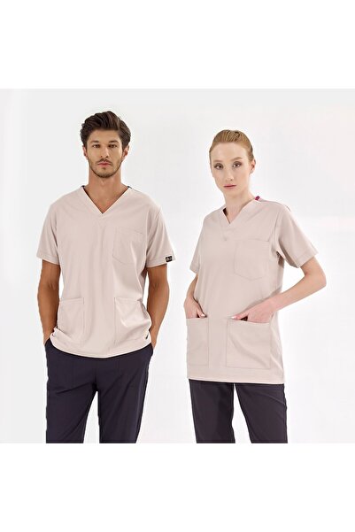 ÇİZGİ MEDİKAL Cream Luxury Lycra Single Top Jersey Workwear