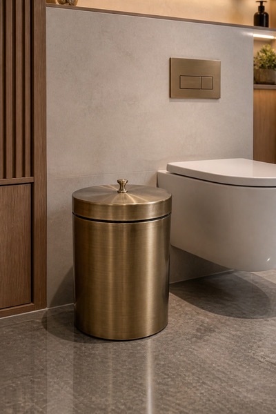 İSAOĞLU YAPI Antik Gold Eskitme Çöp Kovası Retro Banyo Çöp Kovası Kulplu Eski...