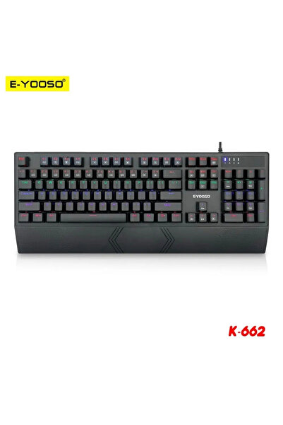 e-yooso Red Switch Mekanik Oyuncu Klavyesi K-662 Rainbow Işıklı Ingilizce Bro...
