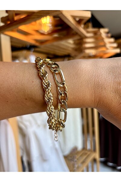 Gözde Tasarım Butik Women's Gold Color Double Burgu and Ring Combined Steel B...