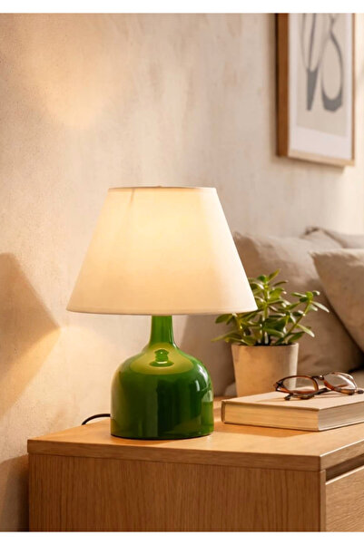 HOMİNG Homing West Retro Yeşili Abajur Krem Başlık