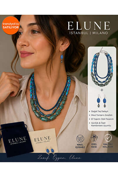 ELUNE İSTANBUL & Milano Turkuaz Taşlı Çok Katlı Kadın Kolye ve Küpe Seti