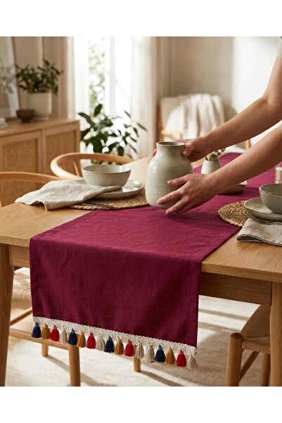homease Velvet Textured Rectangular Cherry Color Suede Runner |   Decorative ...