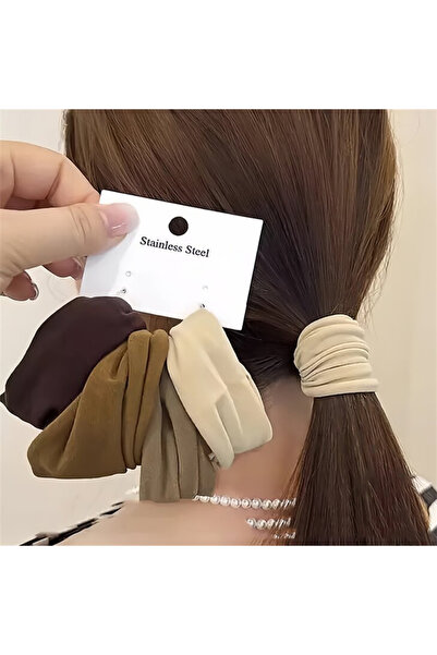 Choice 1 khaki 4 Set Solid Widen Thicken Hair Band Ropes Women Ponytail Holde...