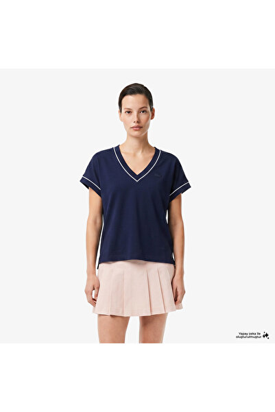 Lacoste Kadın Loose Fit V Yaka Lacivert T-Shirt