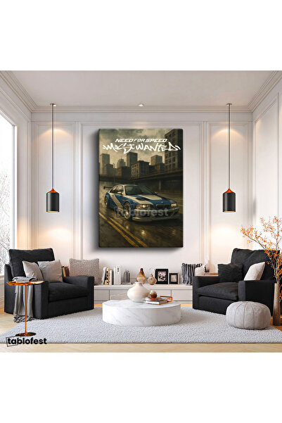 Tablofest Dikey Kanvas Tablo BMW M3 GTR Most Wanted Oyun Temalı BMW Tablosu E...