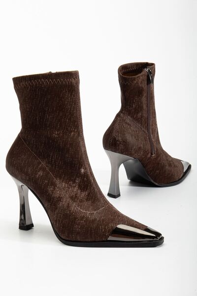 MaskButik Delina Velvet Heeled Boots