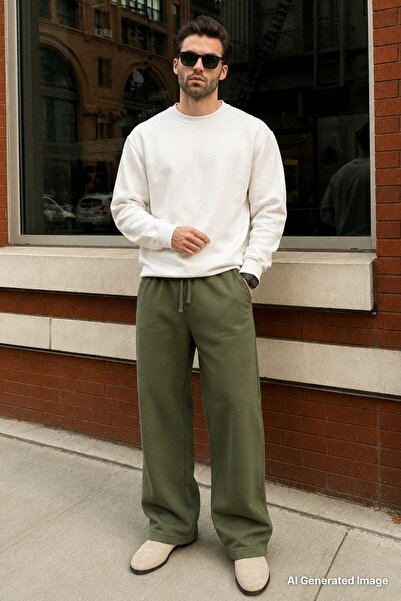 Madmext Khaki Relaxed Fit Wide-Leg Men's Sweatpants E6589