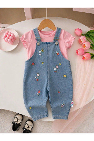 Minigimin Cicileri My Little One's Floral Embroidery Patterned Baby Girl Summ...
