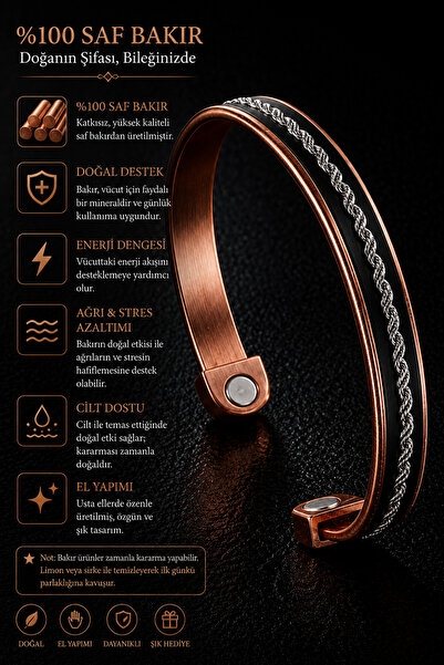 İyyaKee Men's and Women's Copper Bracelet with Steel Twist Chain and Magnet M...