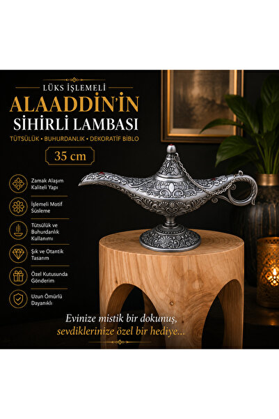 e-life shop Lüks Alaaddin Sihirli Lamba 35 cm Tütsülük Buhurdanlık Zamak İşle...