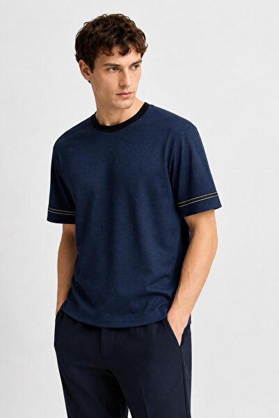 ALEXANDERGARDI Contrast Collar Basic T-Shirt with Stripe Detail