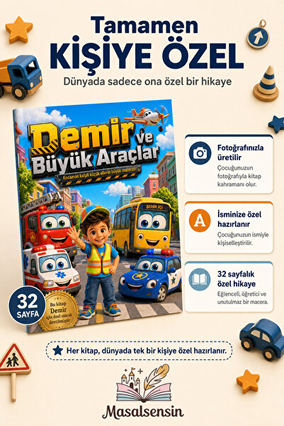 Taşıtlar ve Meslekler Kişiye Özel Çocuk Kitabı - İsme Özel Masal - Erkek Çocuğa Hediye