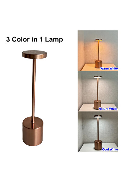 Choice3 Bronze 3 Colors Rechargeable Alloy Cordless LED Table Lamp Touch Swit...