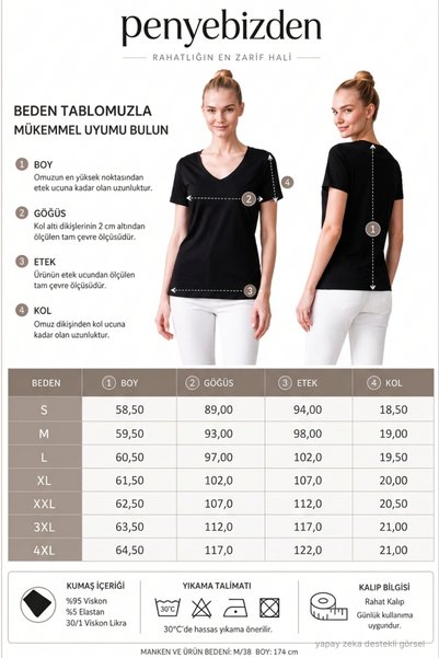 penyebizden Women's Viscose Flowy V-Neck T-Shirt Black - Soft and Comfortable