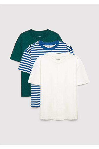 Mavi 3lü Çocuk Basic Tişört Loose Fit / Bol Rahat Kesim 6610504-90781