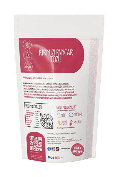 Annemeli KIRMIZI PANCAR TOZU 250 GR - %100 DOĞAL KATKISIZ KORUYUCUSUZ ÖĞÜTÜLMÜŞ KIRMIZI PANCAR TOZU