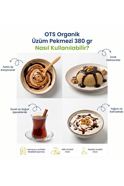 OTS Organik Üzüm Pekmezi 380 gr (Organik Sertifikalı, Pestisit Analizli)
