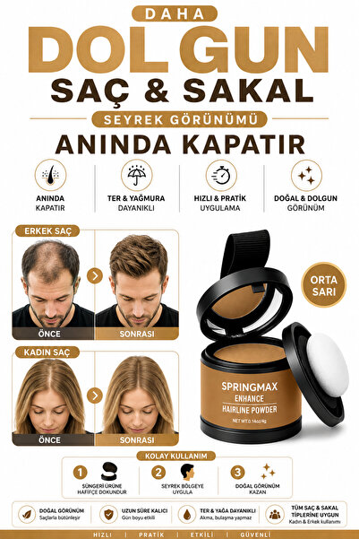 SPRİNGMAX Yeni Nesil Saç Dolgunlaştırıcı Saç Kapatıcı Orta Sarı Boya Pudra | ...
