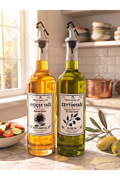 Trend Home Life 2 li 750 ml Şeffaf Damlatmaz Ayçiçek Yağı Zeytinyağı şişesi Y...