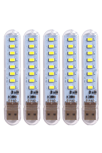 Choice1 5pcs 8led white 5pcs Portable USB Strip Light Mini Led Warm White Nig...