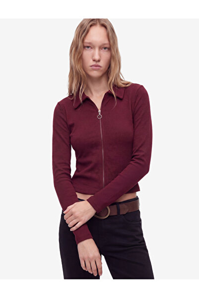 Koton Cotton Slim Fit Zippered Long Sleeve Camisole Polo Neck T-Shirt