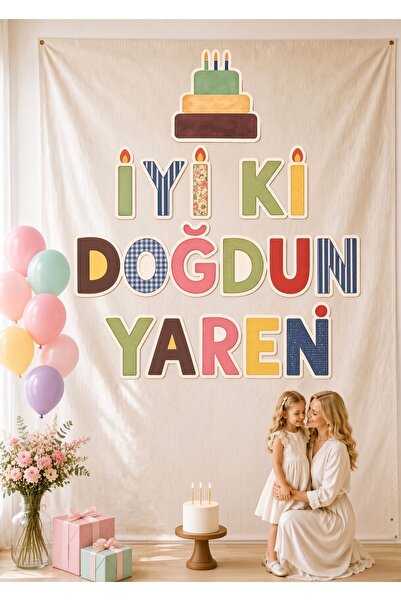 elicara Vintage Dikey Kişiye Özel İyi Ki Doğdun Duvar Örtüsü - İsimli Doğum G...
