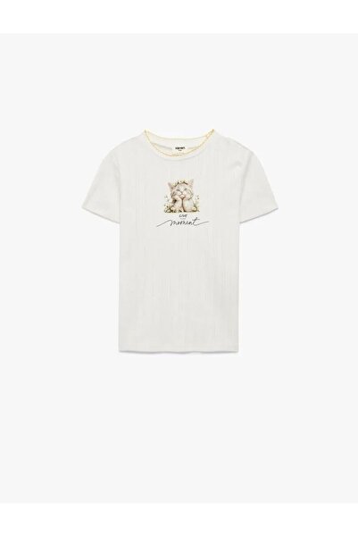 Koton Cat Printed Crew Neck Short Sleeve T-Shirt