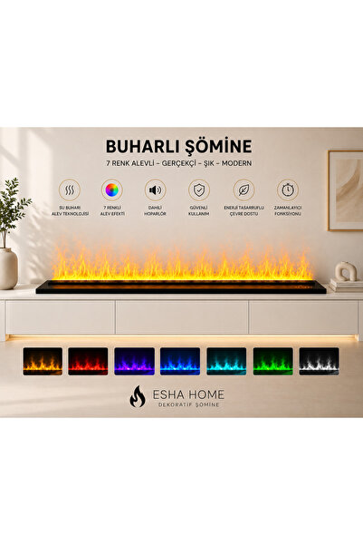 Esha Home 100 cm 3D Su Buharlı Elektrikli Şömine – ESHA HONE- 7 Renk Seçenekl...