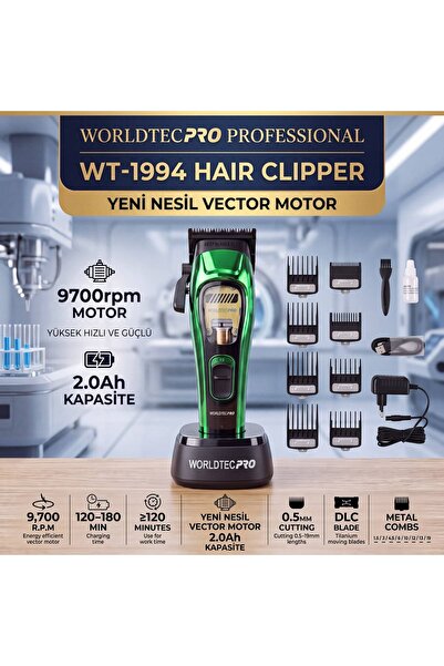Worldtec WT-1994 GREEN PROFESYONEL SAÇ KESME MAKİNASI 9700 RPM