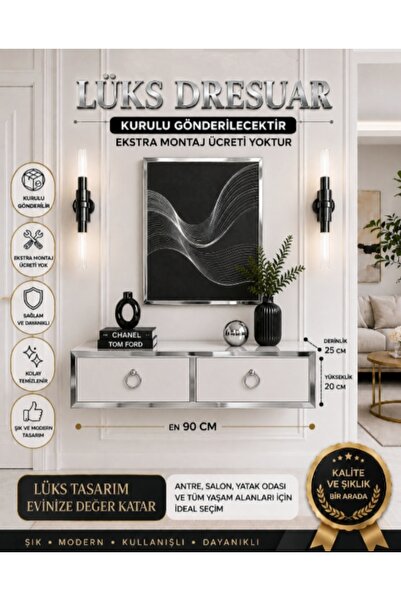 DOGANDEKOR BEYAZ LÜKS DRESUAR GÜMÜŞ DETAYLI