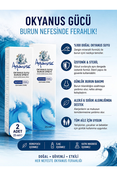 SANTASYA 2 ADET OKYANUS SUYU AQUANOSE 25 ML BURUN SPREYİ