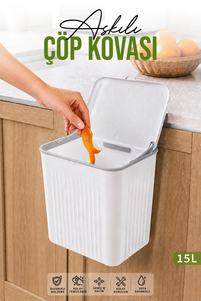 naturelove 15 Litre Askılı Çöp Kovası Dolap Kapağına Asılabilir Tezgah Altı M...