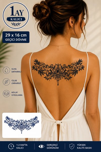 Barly 30 Gün / 1 Ay Kalıcı Çiçek Figürlü 12 Saat Sonra Kararan Geçici Dövme T...