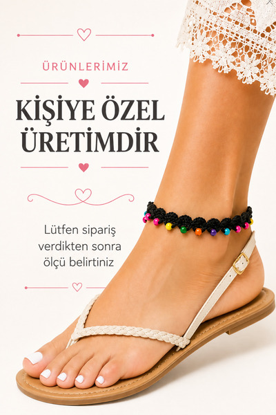 NEHOLİA Hand Knitted Anklet Women's Anklet Beaded Pearl-Colored Wedding Dress...