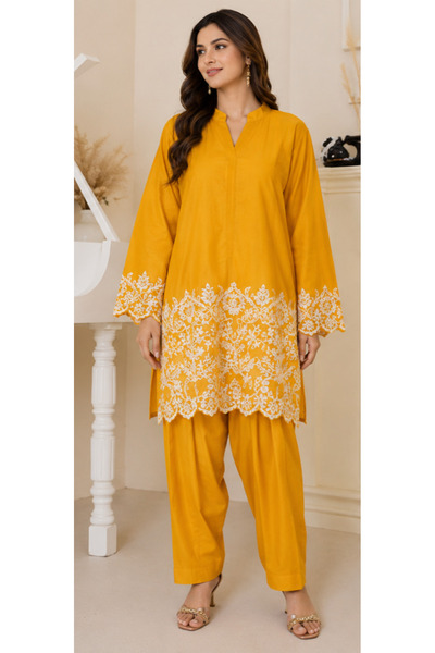 6TEEN Women’s Honey Yellow Embroidered 2-Piece Outfit