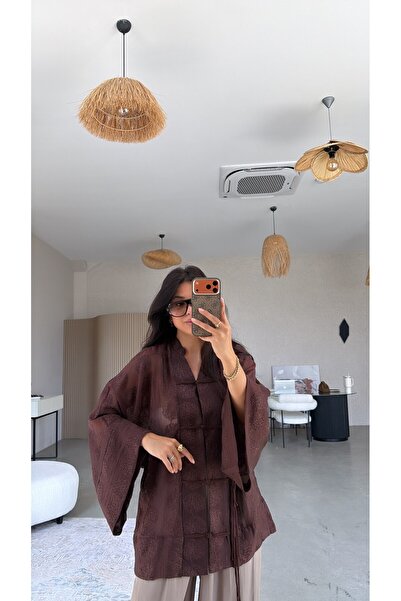 Buket Teke Brown Embroidered Shirt Kimono