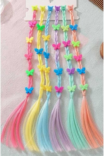 ModaRESSO Rengarenk 6'lı Set KELEBEK Motifli Çocuk Saç Postiş (Model 6)- Renk...