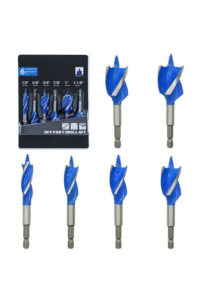 Choice 6pcs New 6-piece Woodworking Drill Set,Four Slots and Four Blades, Hex...