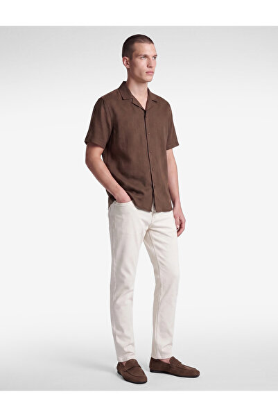 Koton Regular Fit Turn-Down Collar Cotton-Linen Blend Short Sleeve Shirt