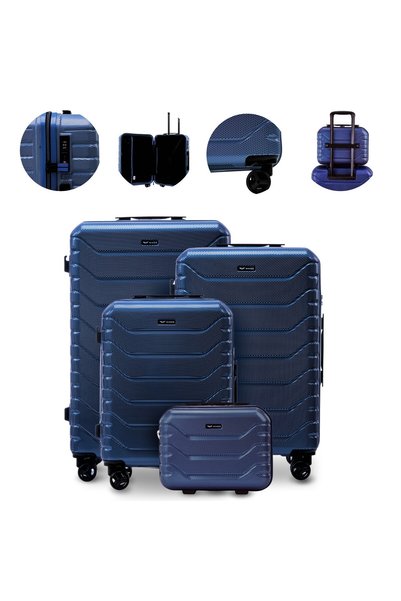 WINGS BRAND Set de 4 valize CRAKE cu aripi S/M/L + valiză de mână ALBASTRU MEDIU