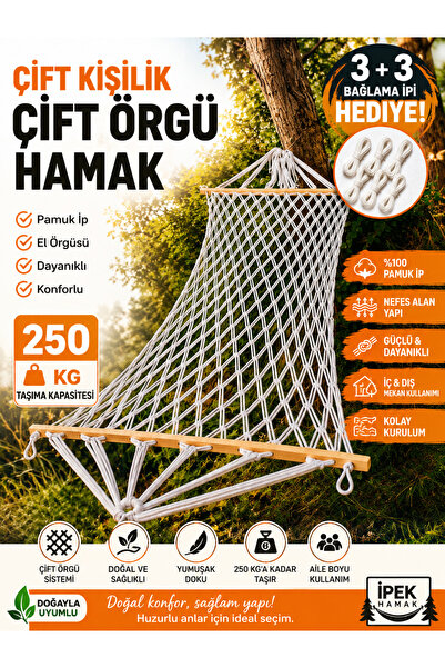 relax ipek hamak Çift Kişilik Çift Kat Makrome Salıncak Hamak En130 Cm Boy 2,...